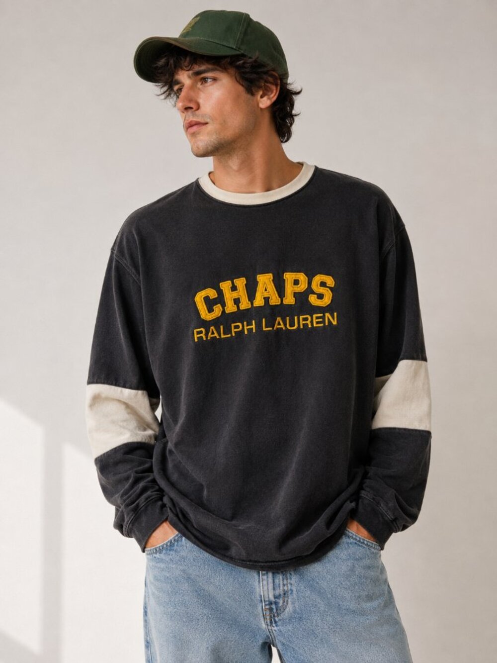 Vintage Chaps Ralph Lauren L Rugby Shirt Varsity Colorblock Preppy 90s Spellout
